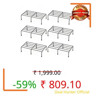 LivHomes 16 Inch Rectangular Metal Planter Stand | Indoor Outdoor Flower Pot Stand for Balcony, Garden & Home | Black | Pack of 6