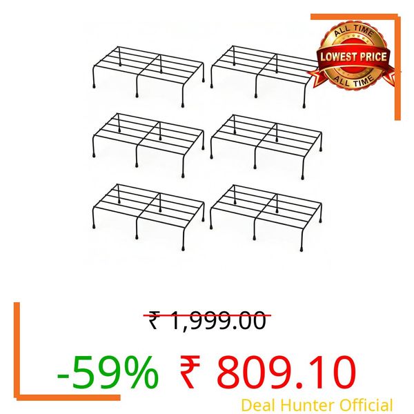 LivHomes 16 Inch Rectangular Metal Planter Stand | Indoor Outdoor Flower Pot Stand for Balcony, Garden & Home | Black | Pack of 6