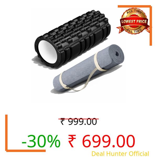 Foam Roller 33 cm & Yoga Mat Combo | Deep Tissue Massage for Muscle Pain Relief + 4mm EVA Anti-Slip Yoga Mat with Strap for Gym, Workout & Home