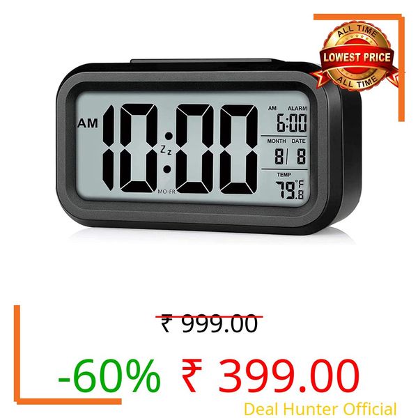 RONXS Digital Alarm Clock for Heavy Sleepers, Digital Clock Table Clock for Study Table, Students, Office | Alarm Clock for Bedroom with Loud Sound, Automatic Sensor,Date & Temperature (Black, Medium)