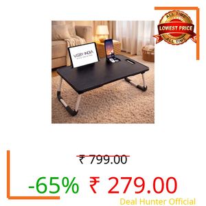 SPHENI Smart Multipurpose Foldable Laptop Table with Cup Holder, Study Table, Bed Table, Breakfast Table, Foldable and Portable/Ergonomic & Rounded Edges/Non-Slip Legs (Black NEW)