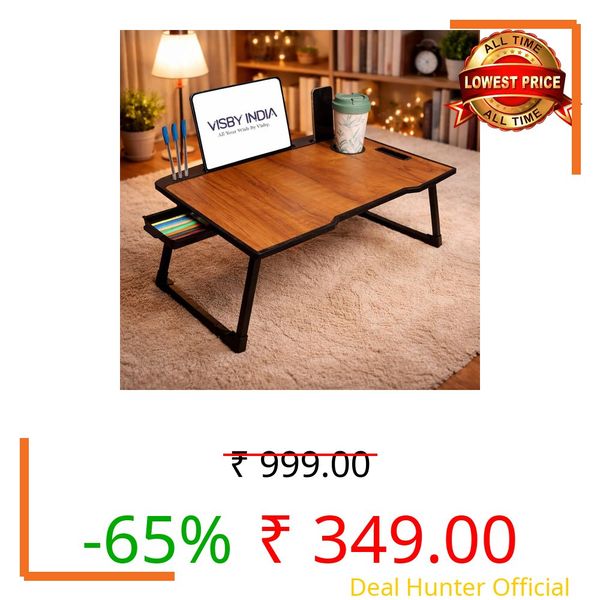 SPHENI Smart Multipurpose Foldable Laptop Table with Cup Holder, Study Table, Bed Table, Breakfast Table, Foldable and Portable/Ergonomic & Rounded Edges/Non-Slip Legs (Wood COTTED)