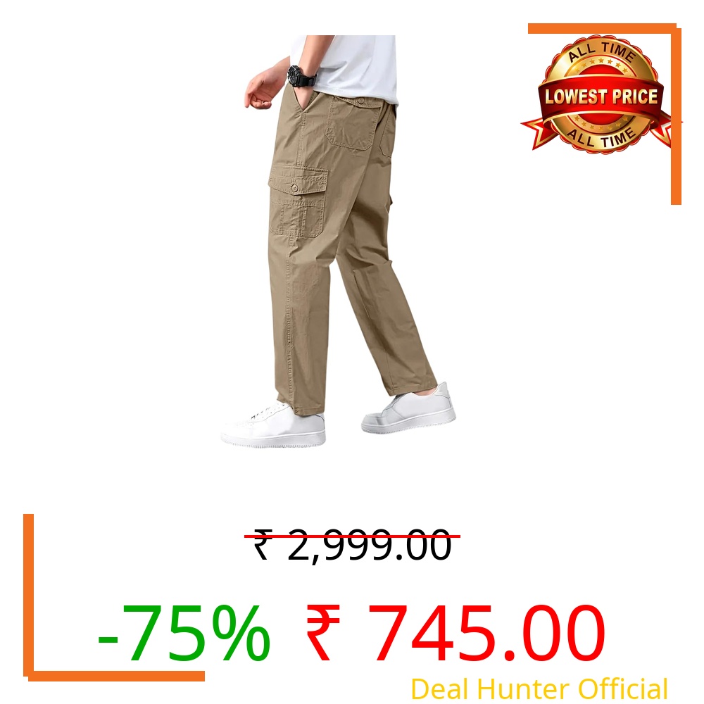 Vogaan Casual Solid Men's Regular Fit Drawstring Cargo Pants with Multiple Pockets | Cotton Cargos for Men Brown