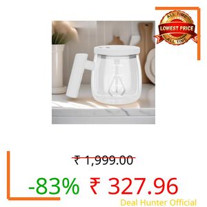 FORTUQO Automatic Self-Stirring Glass Mug with Handle USB Rechargeable Electric Mixing Cup One-Touch Smart Coffee, Milk, Protein Shake Mixer (Wood Finish)