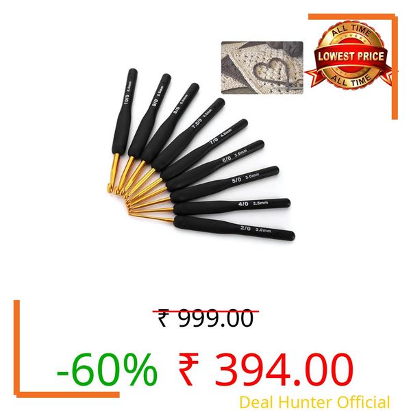 VIRADHAM Crochet Hooks Set of 9, Aluminum Crochet Needles 2.0–6.0mm with Soft Ergonomic Rubber Handles, Includes Stitch Markers, Comfortable Grip Crochet Kit for Arthritic Hands, Beginners & Professionals (Gold Black Hook)