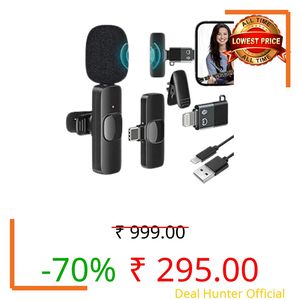 Shree ADR 2.4GHz 2 in 1 K8 Wireless Microphone, Digital Mini Portable Recording Clip Mic with Receiver for All Type-C Lightning Mobile Phones Camera Laptop for Vlogging