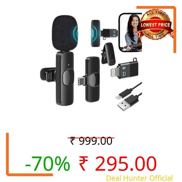 Shree ADR 2.4GHz 2 in 1 K8 Wireless Microphone, Digital Mini Portable Recording Clip Mic with Receiver for All Type-C Lightning Mobile Phones Camera Laptop for Vlogging