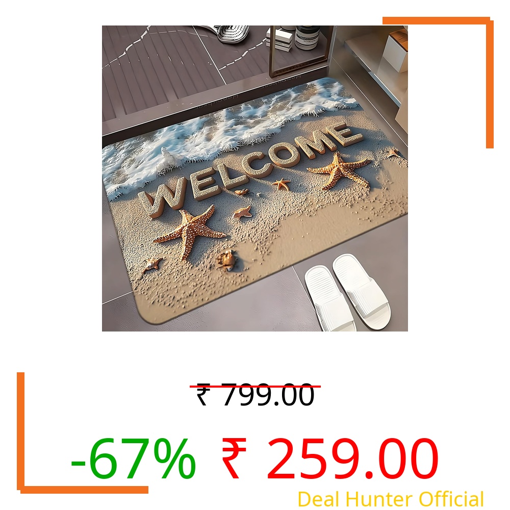Royser Welcome 3D Floor Mat for Home Entryway Decorative Beach Design Non Slip Door Mat Soft Waterproof Carpet for Bathroom Living Room Hallway Stylish Home Decor Easy to Clean and Long Lasting