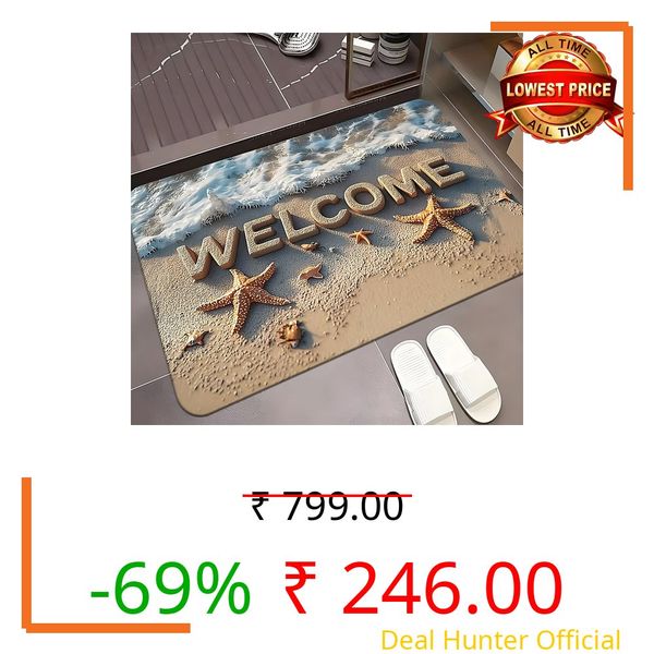 Royser Welcome 3D Floor Mat for Home Entryway Decorative Beach Design Non Slip Door Mat Soft Waterproof Carpet for Bathroom Living Room Hallway Stylish Home Decor Easy to Clean and Long Lasting