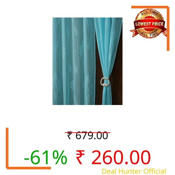 Homefab India Self-Design Transparent Sheer Curtain - 7 X 4 Feet, Door Curtains, Aqua Blue, Pack of 1 Piece