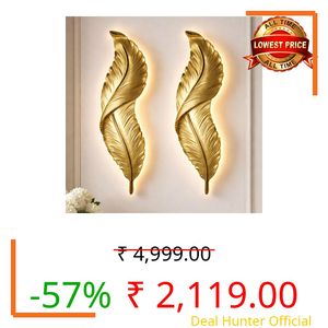 UJALAVISTA Feather Shape Wall Lamp | 65cm Acrylic Fancy Wall Light | 3-Color LED (Warm/Natural/Cool) | Modern Decorative Wall Sconce for Living Room & Bedroom (White Feather) (2, Gold)
