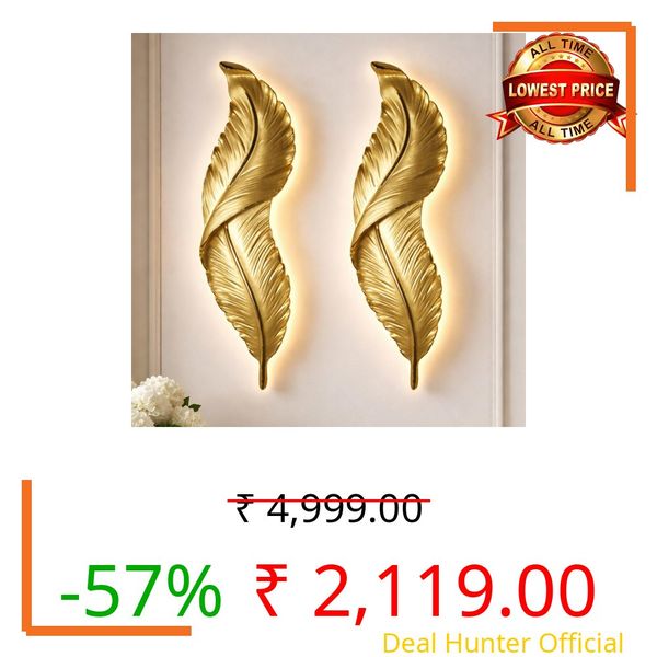 UJALAVISTA Feather Shape Wall Lamp | 65cm Acrylic Fancy Wall Light | 3-Color LED (Warm/Natural/Cool) | Modern Decorative Wall Sconce for Living Room & Bedroom (White Feather) (2, Gold)
