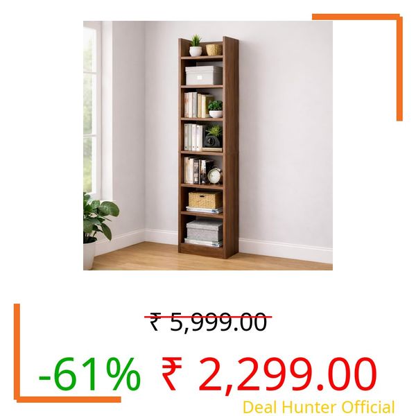 ECOLINE Book Shelf for Home Library with Assembly | Laminated Engineered Wood Storage Rack for Living Room, Office, Kitchen, Bedroom (Walnut, 6 Layer)