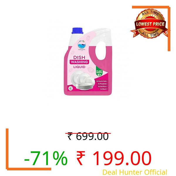 Confressa® Organic Dishwash Liquid | 4 Litres | Lemon Fragrance | Natural, Plant Based & Eco-Friendly | Removes Tough Grease, Soft on Hands (Pink, 4 L)