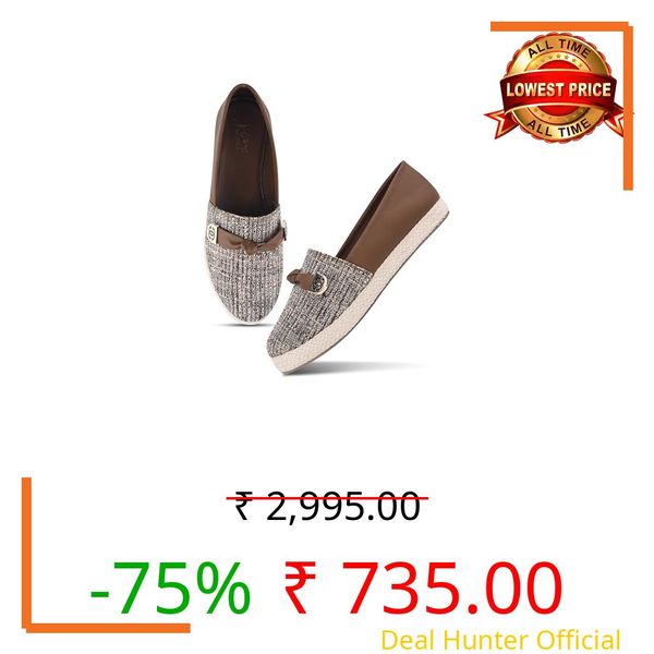 JM LOOKS Women Pattern Finish Slip On Loafers with Flat Sole Brown