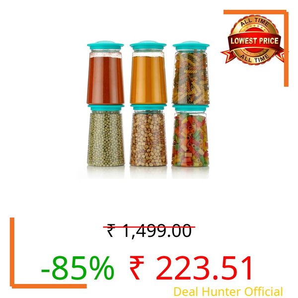 Xiran Kitchen Storage Box, Container for Kitchen, Storage Box for Kitchen, Storage Jars, Storage Containers for Pulses, Cereals, Dry Fruits, Kitchen Accessories Items for Home (1200Ml Green Set of 6)