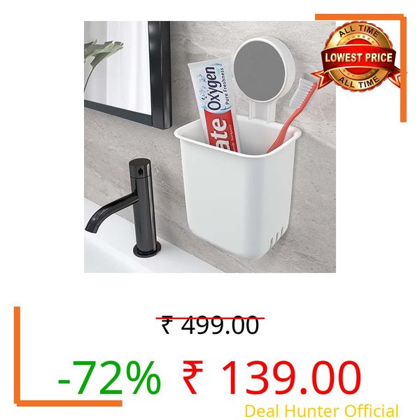 Plastic Toothbrush Holders for Bathroom | Wall Mounted Toothbrush Holder | Toothbrush Holders for Toothbrushes | Bathroom Shelf for Wall (1Toothbrush Holder) (1, White)