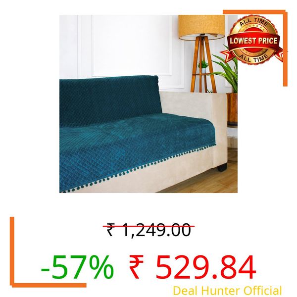 STITCHNEST 'Maison Plush Series' Quilted Velvet Sofa Cover 1 Seater Fully Covered | Premium Soft Fabric, Washable & Fade Resistant | Castelton Green Sofa Protector with Pompom | Size 24x60 Inch