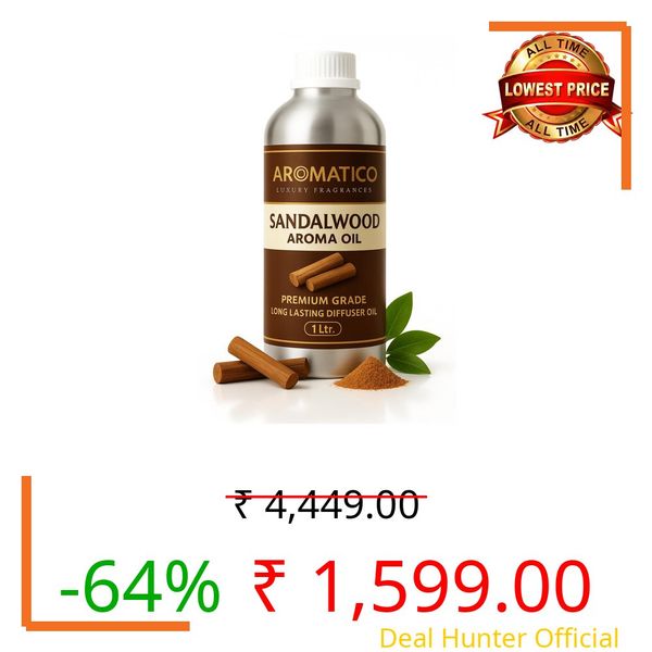 AROMATICO 1Ltr Sandalwood Diffuser Oil with Strong, Long-Lasting Aroma. Woody, Spiritual Aroma Oil for Homes, Offices & Showrooms. Aromatherapy, Diffusers, Air Purifiers, Vaporizers - 1 Litre.