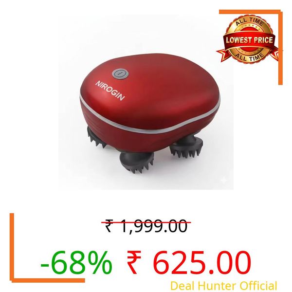 NIROGIN Electric Scalp Massager Handheld Head Massager with 4 Rotating Massage Nodes, Waterproof Relaxation Device for Hair Growth, Stress Relief & Deep Scalp Massage Rechargeable, Portable (Red_Pro_2.0)