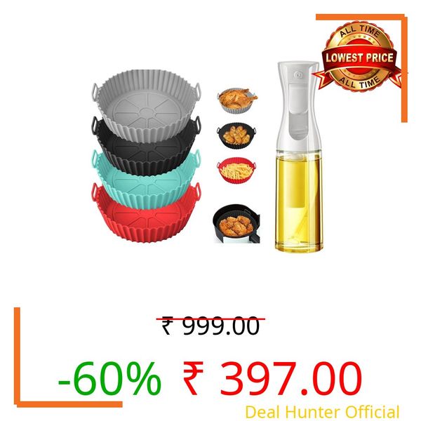 ITALIX 4 Pack Silicone Air Fryer Basket with 200ml Oil Bottle – Reusable, Non-Stick, Heat Resistant