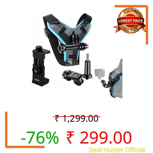 VHUZYN Multipurpose Helmet Chin Mount Strap with Mobile Holder Clip & Screw | Compatible with All Smartphones, GoPro Hero 12/11/10/9/8/7/6/5, Insta360, DJI Osmo, SJCAM, Yi & Other Action Cameras