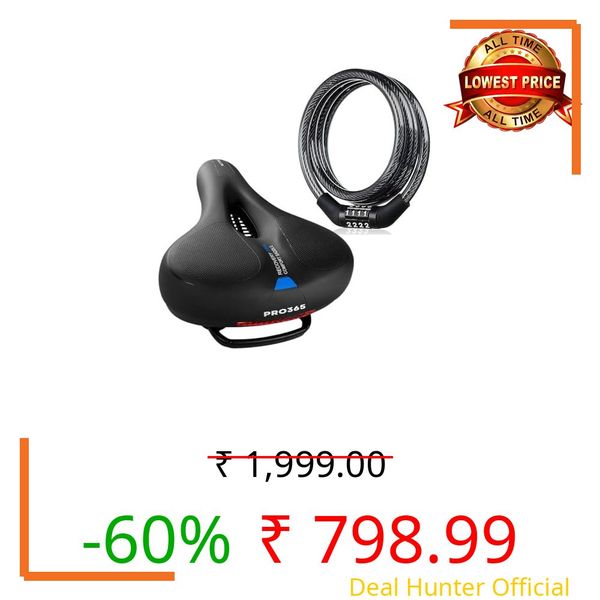PRO365 Premium Bicycle Seat with Lock, Extra Wide Soft Cushion Saddle, Anti-Theft Bike Lock, Fits All Cycles