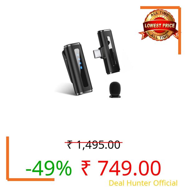 Digitek DWM-010 Wireless Microphone with Type-C Connector, 2.4G Plug & Play Lavalier Mic, Noise Reduction, 40m Range, 7H Battery, 1 Transmitter & 1 Receiver for Mobile, Live Streaming & Meetings