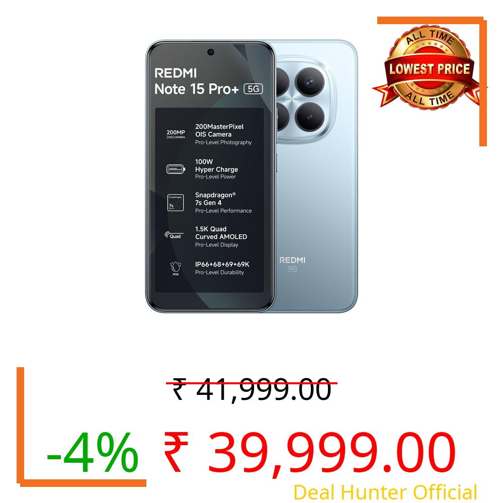 REDMI Note 15 Pro+ 5G (Mirage Blue, 12GB + 256GB) | 200MasterPixel OIS Camera | Snapdragon 7s Gen 4 | CrystalRes AMOLED | IP69/69K | 6500mAh Si/C Battery | 100W HyperCharge