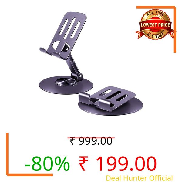 WALLVIEW TECH Aluminium Stand Portable Desktop Phone Stand 360° Rotatable and Foldable Cell Phone Holder Metal Base for Table & Bed Compatible with All Smartphones & Tablets Desk-Purple