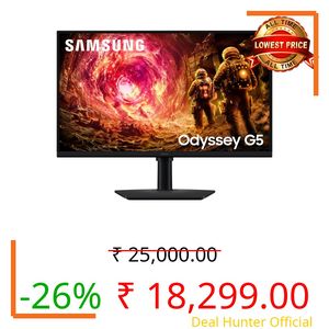 Samsung 27" Odyssey G5 Fast IPS Gaming Monitor|QHD 2560 x 1440|180 Hz|1ms|300nits|HDR10|AMD FreeSync|G-Sync|Ports-DP,HDMI,Headphone|Height-Tilt-Swivel-Pivot Adjustable Stand|LS27FG502EWXXL|Black