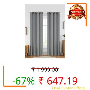 Linencasa Home 100% Blackout Curtains for Long Door- 10 Feet (Pack of 1) | Black Back Coated Fabric |Heat & Noise Insulation | Eyelet Curtains for Living Room & Bedroom |Grey
