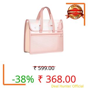 FunBlast Transparent Folder Bag with Zipper Lock & Handle Strap – 2 Pockets Clear Document File Organizer for Certificates, Papers & Documents, School & Office Stationery Storage (Pink)