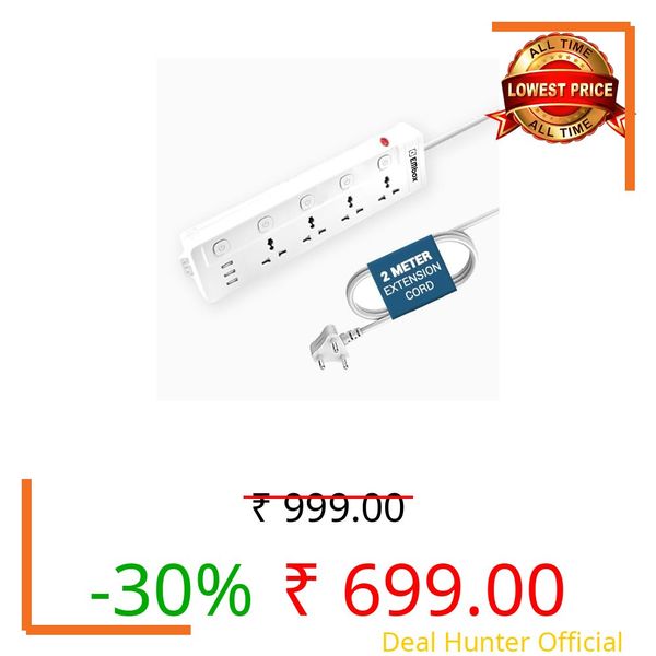 EMBOX Extension Board with USB (2.4 A) | Extension Board with Switches Spike Guard | 6 amp Universal Sockets LED Indicator 2500W, 2 Meter Extension Cord