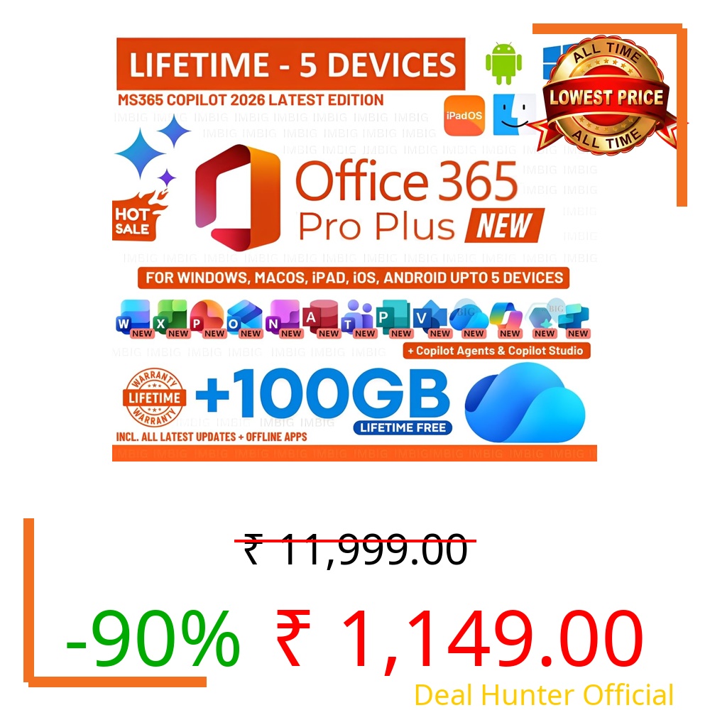 MS OFFICESUITE 365 Professional Plus Edition | Latest 2026 Release | (5 Devices, Lifetime Validity) for Windows, iOS, macOS, iPADOS, Android | 100GB Cloud Storage for lifetime | Regular Updates with Unlimited Reinstallations (Quick Delivery)