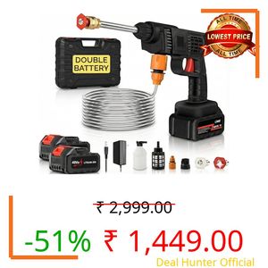 (Double Battery) Cordless Portable Wireless Pressure Washer Gun 48V 12000mAh High Pressure Water Gun for Car Wash and Bike Cleaning with Adjustable Nozzle and 5M Hose Pipe
