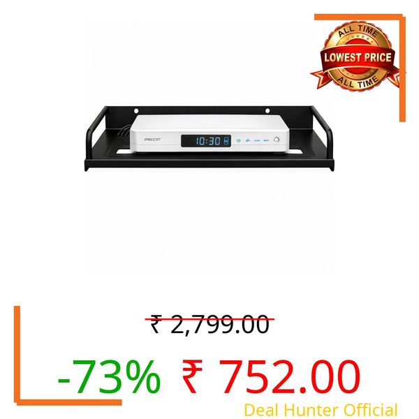 NextZen Wall Mount Metal Set Top Box Stand with Side Rod – Space-Saving Iron Wall Shelf for Set-Top Box, Wi-Fi Router, DVD, Modem & Remote – Black, Pack of 5