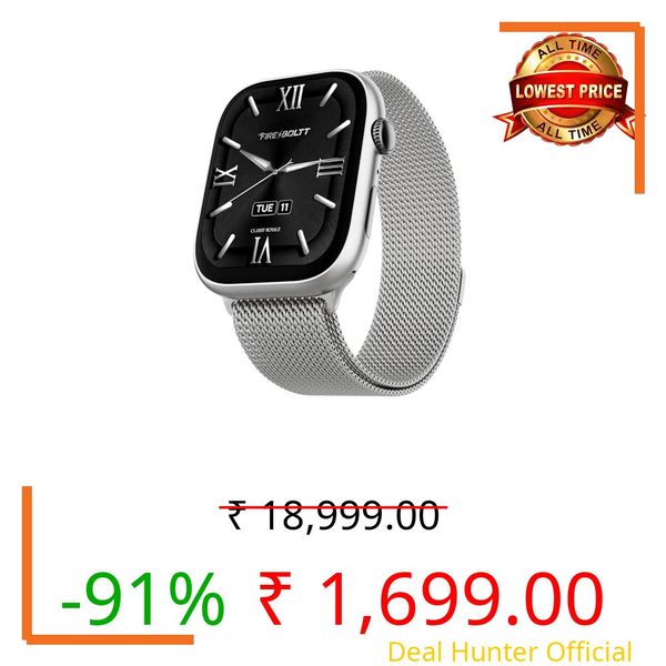 Fire-Boltt Ninja X Ring Smart Watch 1.96" Always On Display Bluetooth Calling, Voice Assistant, SpO2 & Heart Rate, 120+ Sports Modes, IP67 Waterproof Smartwatch for Men & Women - Silver Link