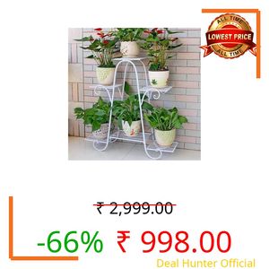 TRUST ROX Metal Plant Stand Flower Pot Stand with Multiple Tiers for Outdoor and Indoor Vase Stand Plants in a Living Room Hallway Pot Stand or Balcony, Home Decor Item Gamla Stand (White)