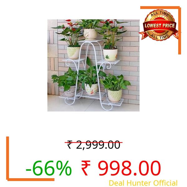 TRUST ROX Metal Plant Stand Flower Pot Stand with Multiple Tiers for Outdoor and Indoor Vase Stand Plants in a Living Room Hallway Pot Stand or Balcony, Home Decor Item Gamla Stand (White)