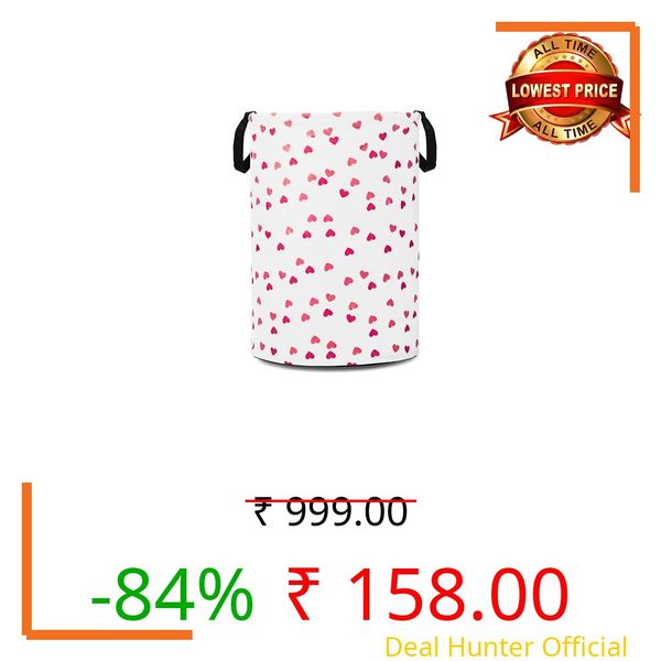 BB BACKBENCHERS Printed Laundry Basket 48L | Foldable Storage Bag with Handles | Multipurpose Clothes Hamper for Bedroom, Bathroom & Dorm | Non-Woven Fabric (Heart Print) | White | Pack of 1