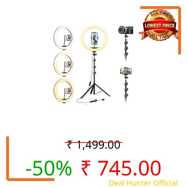 12-Inch LED Ring Light with Adjustable Stand Perfect for Photography, Makeup, and Live Streaming Dimmable Brightness, Colour Temperature Control Light Photography Tripod