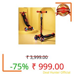 Lifelong Kick Scooter with Adjustable Height - Foldable - Skate for Kids with LED Wheel - Max User weight-50 kg, Red & Black, LLKS35