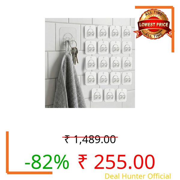 BTfash V Shape Self Adhesive Wall Sticker Hooks |Waterproof & Rust-Proof Design |Strong Grip for Home, Bathroom, Kitchen & Office Use |Easy Install, Long-Lasting Hold for Any Room (Transparent_PO20)