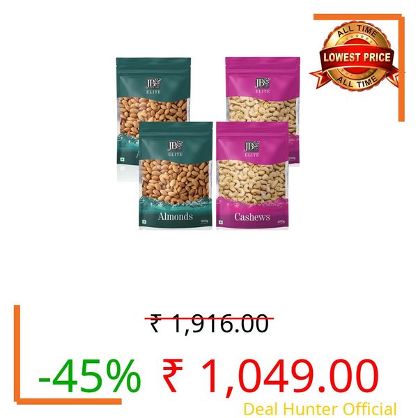 JB&CO100% natural Cashews and Almonds 1kg Combo Pack, premium imported kaju and badam, combo pack, healthy, tasty, crunchy and nutritious. Daily nutrition packed in convenient ziplock pouches
