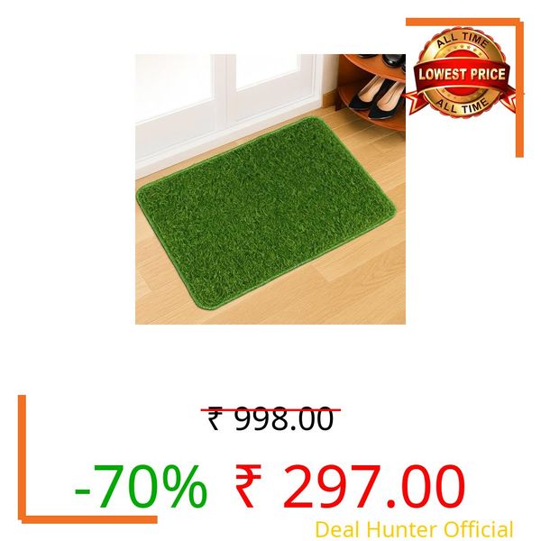 Story@Home Artificial Grass Mat Pack of 2 | Rectangular Anti-Skid Plastic Grass Floor Mats | Heavy Duty Entrance Door Mats for Home, Bathroom, Balcony, Kitchen, Garden & Office | Green | 40 x 60 cm