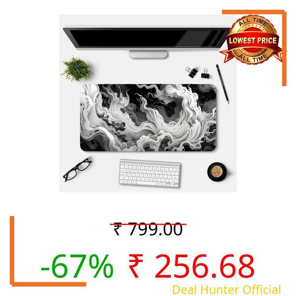 ESHAAVER Topographic Pattern Desk Mouse Pad, Large Extended Size, White and Black Design. (DS 10)