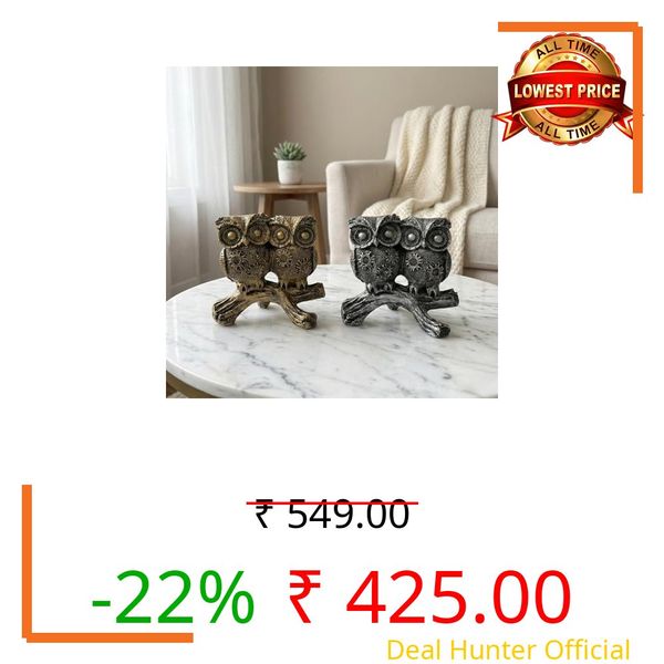 eCraftIndia Owls Sitting on Branch Decorative Statue Showpiece for Home Decor Living Room Bedroom Office | Gift for Diwali Housewarming Birthday