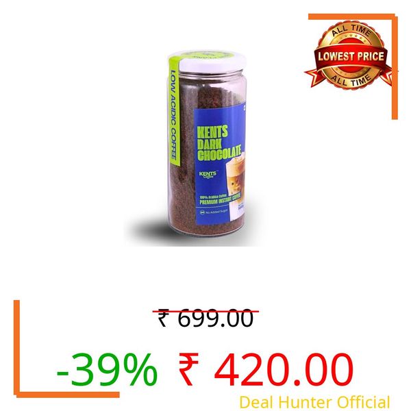 Kents Coffee Dark Chocolate Instant Coffee | 100% Arabica with Natural Flavour | No Added Sugar & LOW ACIDIC COFFEE | Rich Mocha Taste | Perfect for Hot Mocha & Iced Choco-Latte | 100g Jar