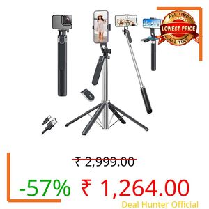 Kratos CT 65" Selfie Stick Tripod with Reinforced 4-Leg Tripod Stand Comes with 360° Rotatable Handle for Panoramic Shots with Detachable BT. Ultimate Stability for Smartphones, Ring Lights